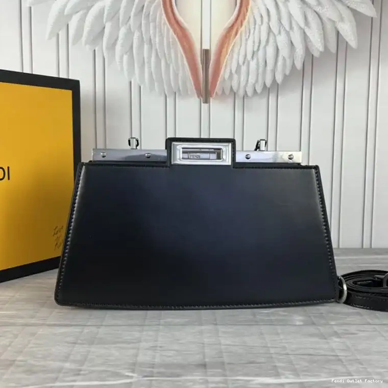 Affordable HOT Medium Black Cut Fendi Bag In Peekaboo Leather Calf 0609
